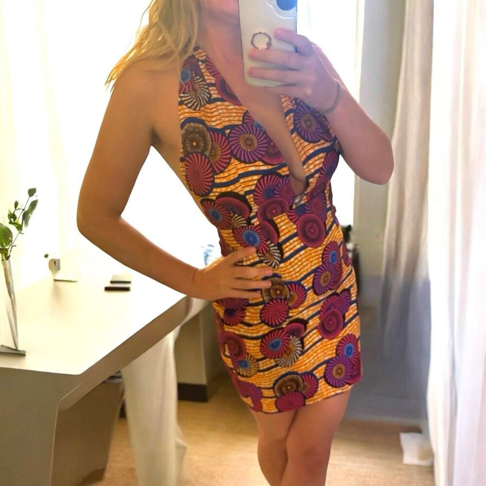 MIMMY YEBOAH Custom Tribal African Print Dress Pink Orange